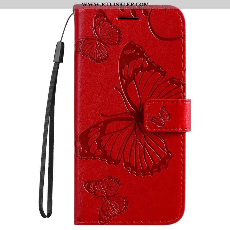 Etui Folio do Samsung Galaxy S23 5G z Łańcuch Gigantyczne Motyle Paskowe